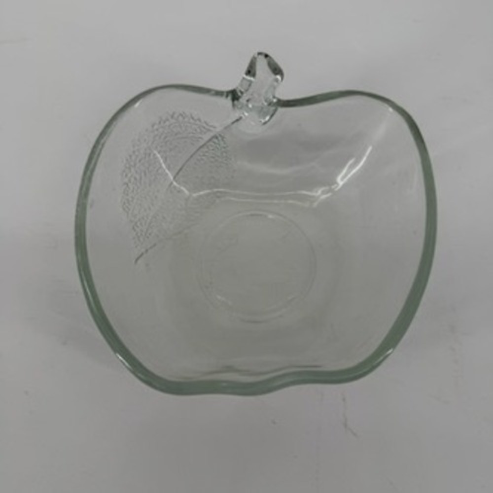 Clear Glass Apple Shaped Serving Bowl with Textured Leaf Detail 4.5 Inch